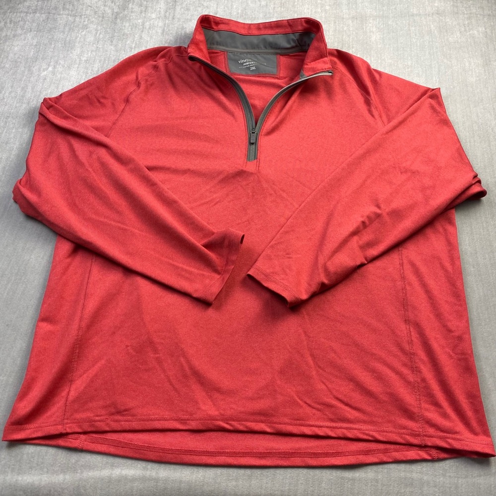 Vineyard Vines Performance‎ Mens 2XL Red Heathered Quarter Zip Pullover Sweater